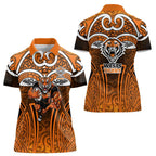 Wests Tigers Rugby Women Polo Shirt Polynesian Tribal Tiger Warrior Orange Black Pattern