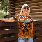 Wests Tigers Rugby Women Polo Shirt Polynesian Tribal Tiger Warrior Orange Black Pattern