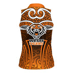Wests Tigers Rugby Women Sleeveless Polo Shirt Polynesian Tribal Tiger Warrior Orange Black Pattern