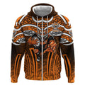 Wests Tigers Rugby Zip Hoodie Polynesian Tribal Tiger Warrior Orange Black Pattern