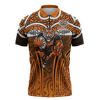 Wests Tigers Rugby Zipper Polo Shirt Polynesian Tribal Tiger Warrior Orange Black Pattern