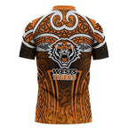 Wests Tigers Rugby Zipper Polo Shirt Polynesian Tribal Tiger Warrior Orange Black Pattern