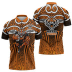 Wests Tigers Rugby Zipper Polo Shirt Polynesian Tribal Tiger Warrior Orange Black Pattern