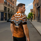 Wests Tigers Rugby Zipper Polo Shirt Polynesian Tribal Tiger Warrior Orange Black Pattern