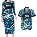 Adelaide Strikers Cricket Couples Matching Long Sleeve Bodycon Dress and Hawaiian Shirt Australian Cricket Mascot - Modern Indigenous Style