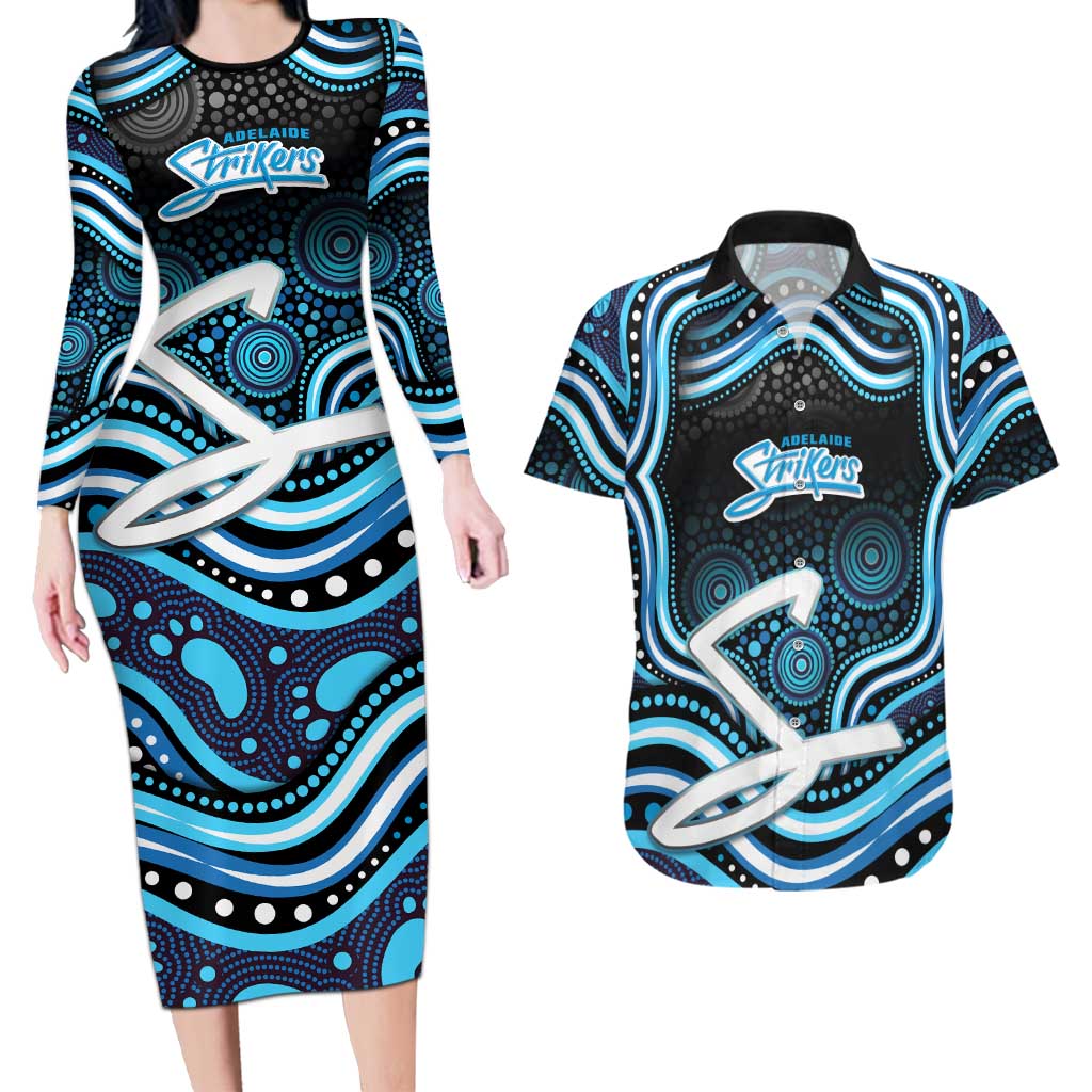 Adelaide Strikers Cricket Couples Matching Long Sleeve Bodycon Dress and Hawaiian Shirt Australian Cricket Mascot - Modern Indigenous Style