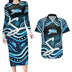 Adelaide Strikers Cricket Couples Matching Long Sleeve Bodycon Dress and Hawaiian Shirt Australian Cricket Mascot - Modern Indigenous Style