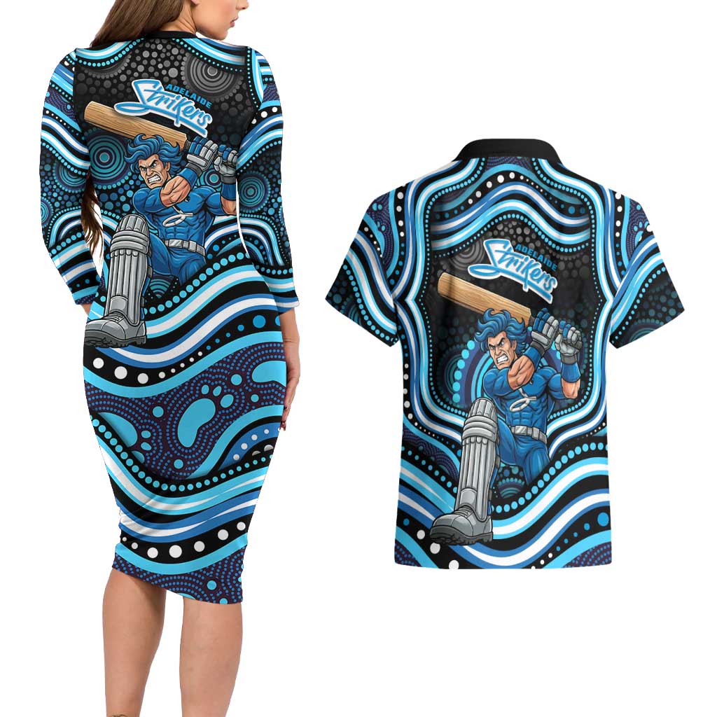 Adelaide Strikers Cricket Couples Matching Long Sleeve Bodycon Dress and Hawaiian Shirt Australian Cricket Mascot - Modern Indigenous Style