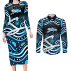 Adelaide Strikers Cricket Couples Matching Long Sleeve Bodycon Dress and Long Sleeve Button Shirt Australian Cricket Mascot - Modern Indigenous Style