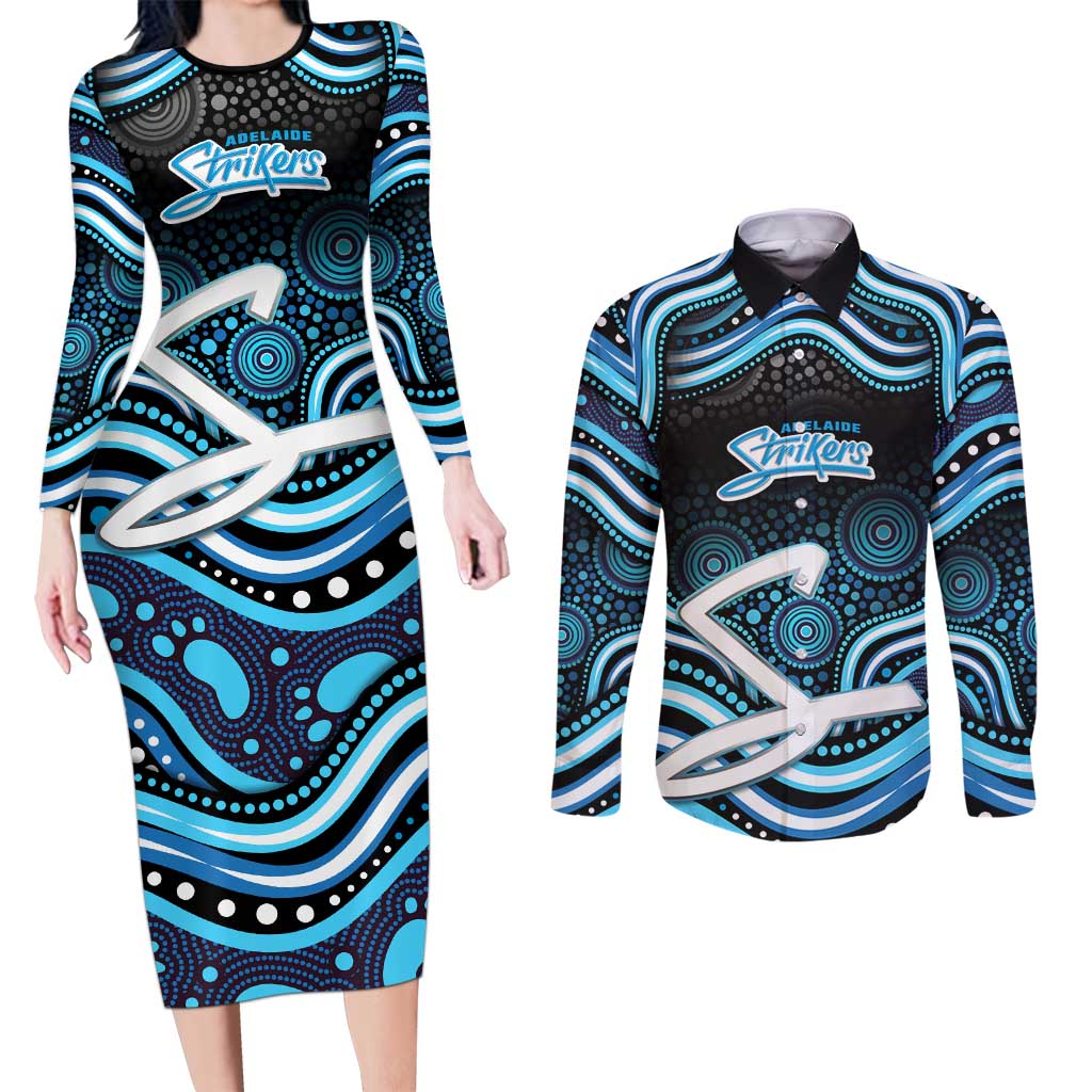Adelaide Strikers Cricket Couples Matching Long Sleeve Bodycon Dress and Long Sleeve Button Shirt Australian Cricket Mascot - Modern Indigenous Style