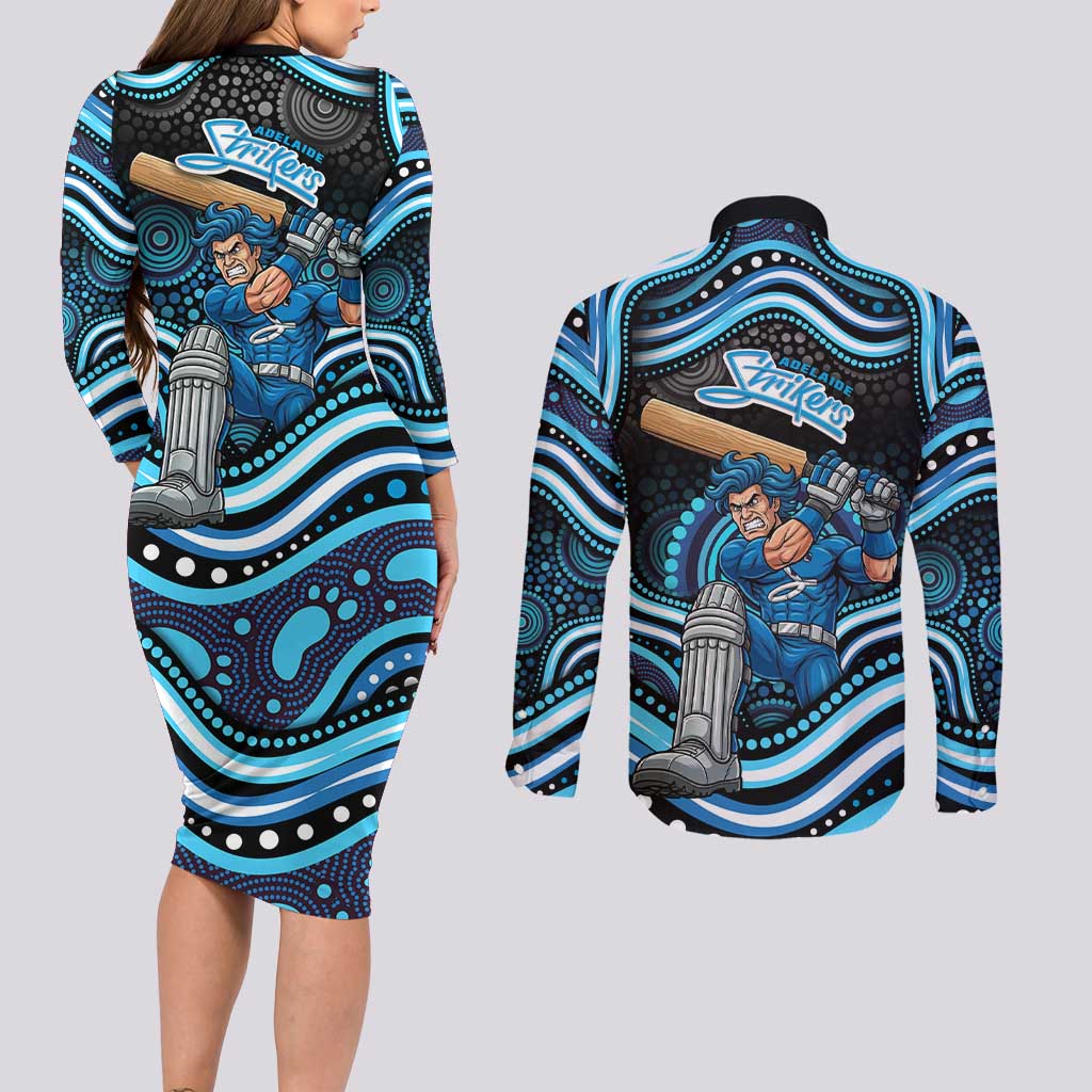 Adelaide Strikers Cricket Couples Matching Long Sleeve Bodycon Dress and Long Sleeve Button Shirt Australian Cricket Mascot - Modern Indigenous Style