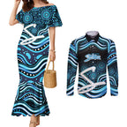 Adelaide Strikers Cricket Couples Matching Mermaid Dress and Long Sleeve Button Shirt Australian Cricket Mascot - Modern Indigenous Style