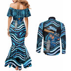 Adelaide Strikers Cricket Couples Matching Mermaid Dress and Long Sleeve Button Shirt Australian Cricket Mascot - Modern Indigenous Style
