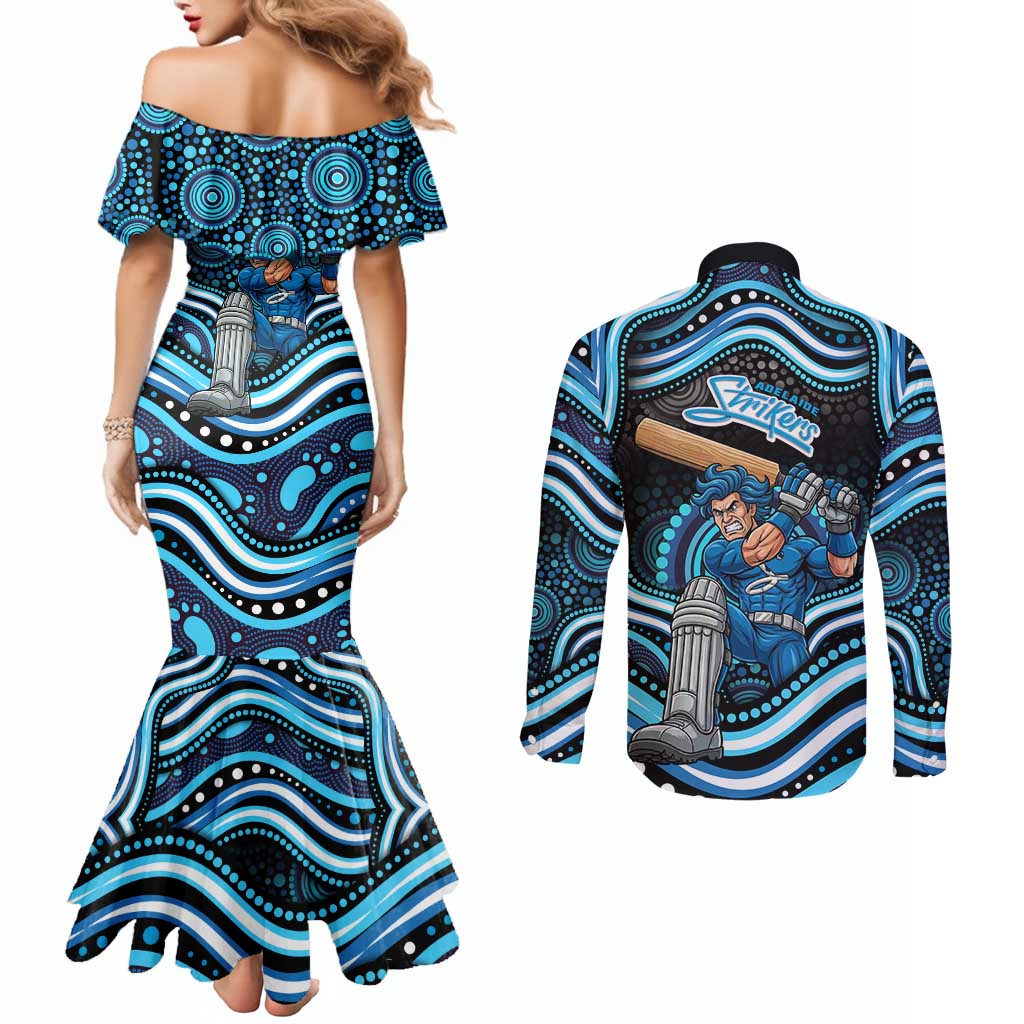 Adelaide Strikers Cricket Couples Matching Mermaid Dress and Long Sleeve Button Shirt Australian Cricket Mascot - Modern Indigenous Style