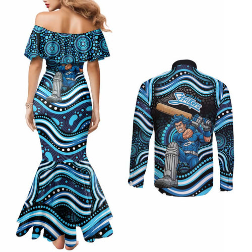 Adelaide Strikers Cricket Couples Matching Mermaid Dress and Long Sleeve Button Shirt Australian Cricket Mascot - Modern Indigenous Style