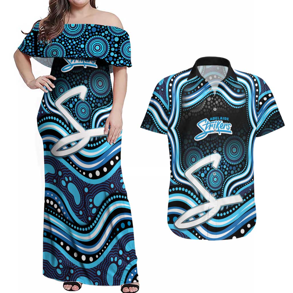 Adelaide Strikers Cricket Couples Matching Off Shoulder Maxi Dress and Hawaiian Shirt Australian Cricket Mascot - Modern Indigenous Style