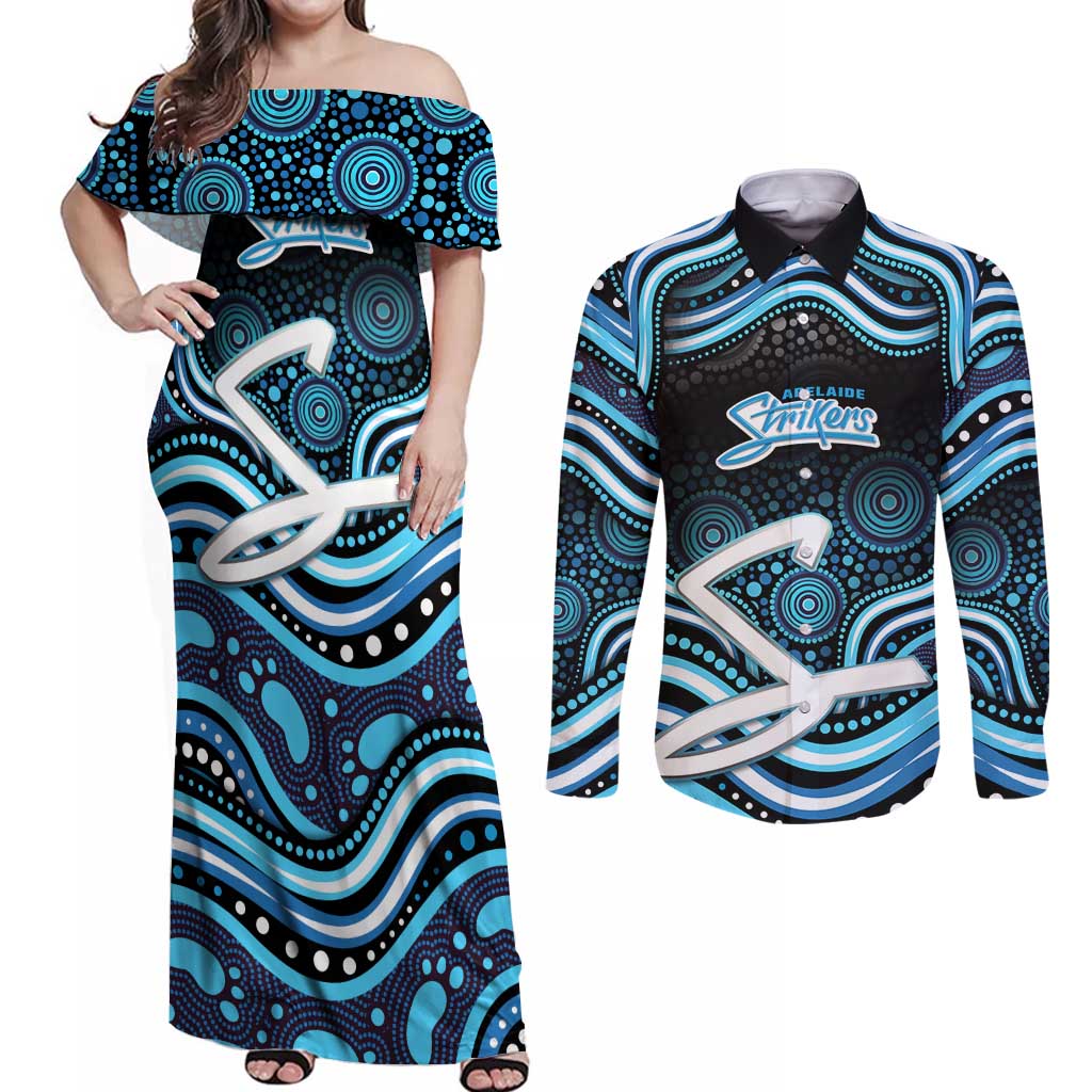 Adelaide Strikers Cricket Couples Matching Off Shoulder Maxi Dress and Long Sleeve Button Shirt Australian Cricket Mascot - Modern Indigenous Style