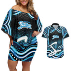 Adelaide Strikers Cricket Couples Matching Off Shoulder Short Dress and Hawaiian Shirt Australian Cricket Mascot - Modern Indigenous Style
