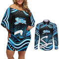 Adelaide Strikers Cricket Couples Matching Off Shoulder Short Dress and Long Sleeve Button Shirt Australian Cricket Mascot - Modern Indigenous Style
