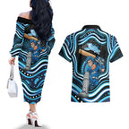 Adelaide Strikers Cricket Couples Matching Off The Shoulder Long Sleeve Dress and Hawaiian Shirt Australian Cricket Mascot - Modern Indigenous Style