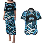 Adelaide Strikers Cricket Couples Matching Puletasi and Hawaiian Shirt Australian Cricket Mascot - Modern Indigenous Style