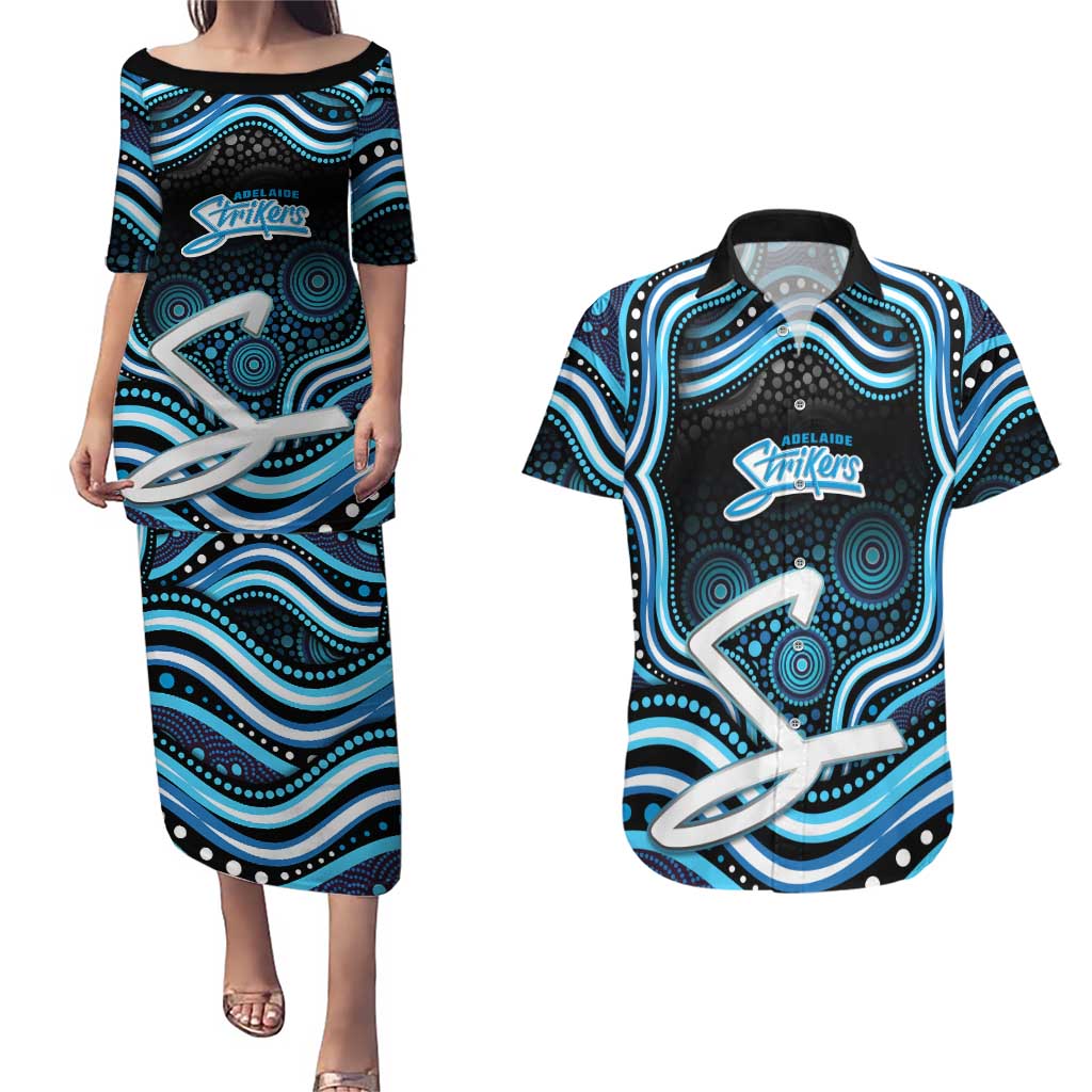 Adelaide Strikers Cricket Couples Matching Puletasi and Hawaiian Shirt Australian Cricket Mascot - Modern Indigenous Style