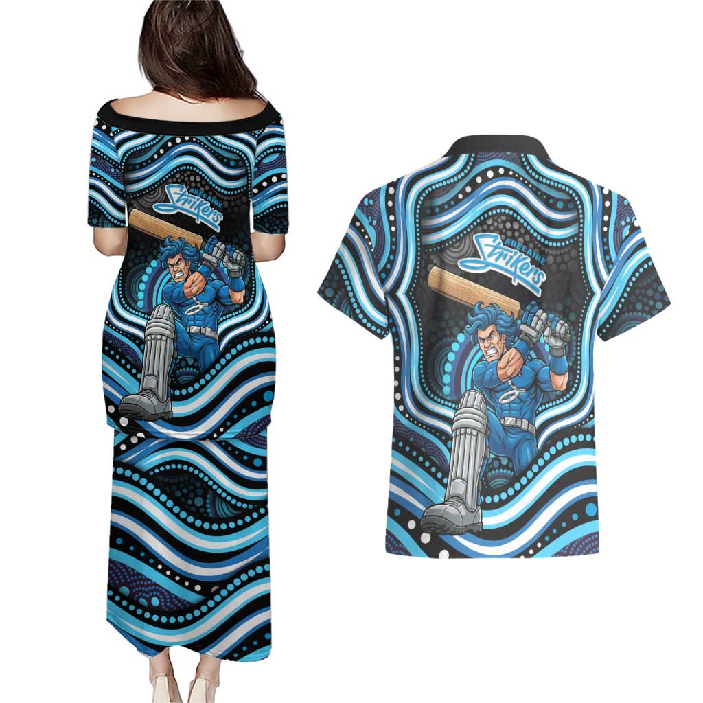 Adelaide Strikers Cricket Couples Matching Puletasi and Hawaiian Shirt Australian Cricket Mascot - Modern Indigenous Style