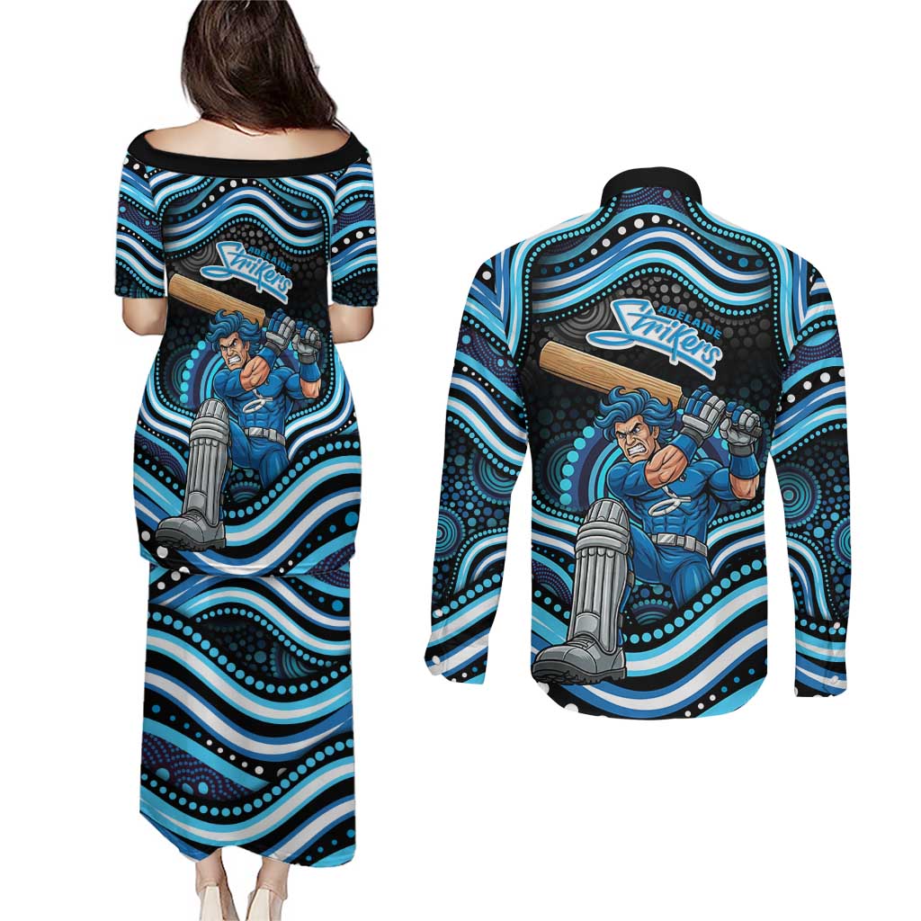 Adelaide Strikers Cricket Couples Matching Puletasi and Long Sleeve Button Shirt Australian Cricket Mascot - Modern Indigenous Style