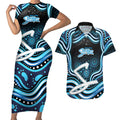 Adelaide Strikers Cricket Couples Matching Short Sleeve Bodycon Dress and Hawaiian Shirt Australian Cricket Mascot - Modern Indigenous Style