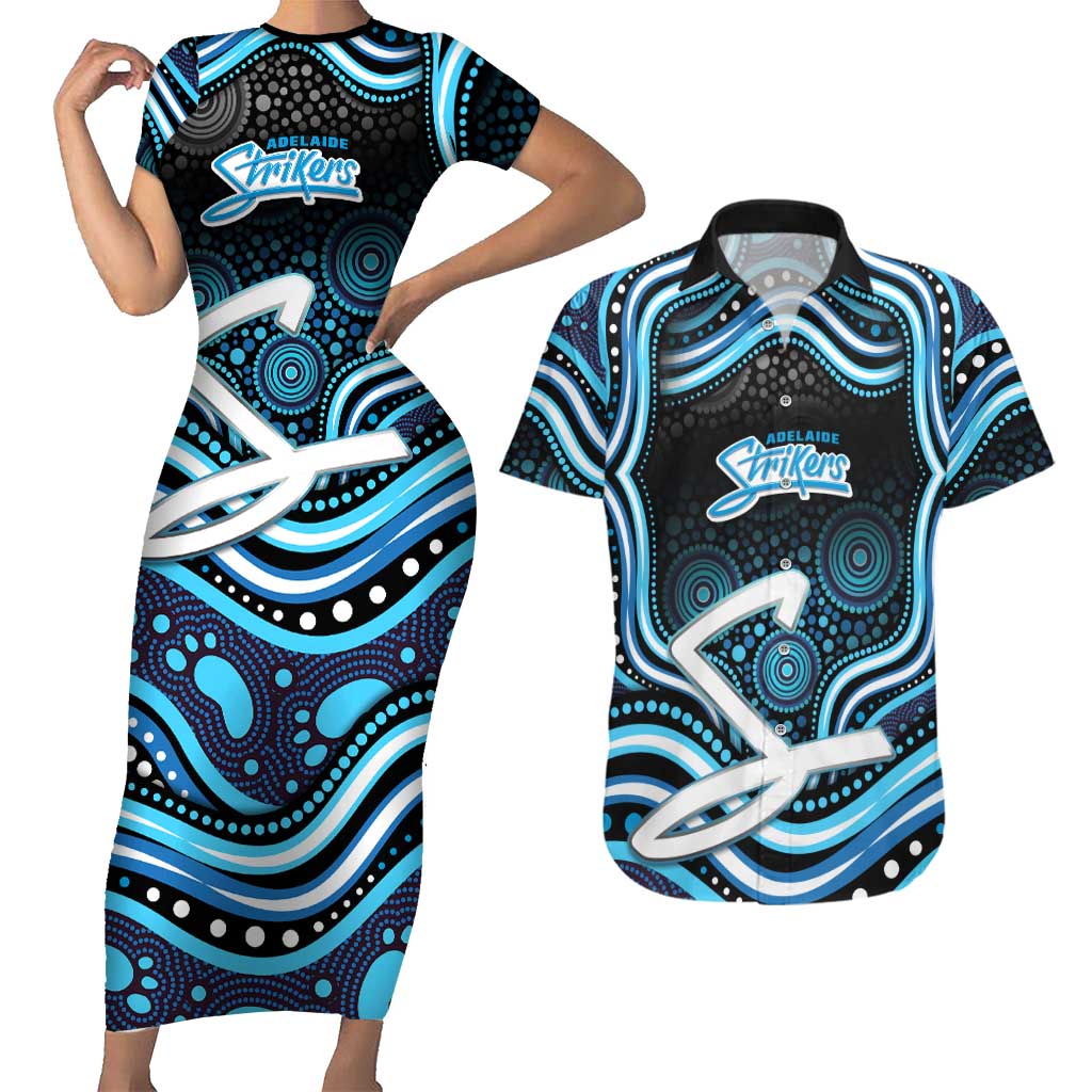 Adelaide Strikers Cricket Couples Matching Short Sleeve Bodycon Dress and Hawaiian Shirt Australian Cricket Mascot - Modern Indigenous Style