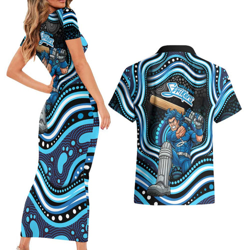 Adelaide Strikers Cricket Couples Matching Short Sleeve Bodycon Dress and Hawaiian Shirt Australian Cricket Mascot - Modern Indigenous Style