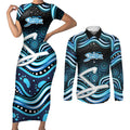 Adelaide Strikers Cricket Couples Matching Short Sleeve Bodycon Dress and Long Sleeve Button Shirt Australian Cricket Mascot - Modern Indigenous Style
