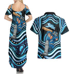Adelaide Strikers Cricket Couples Matching Summer Maxi Dress and Hawaiian Shirt Australian Cricket Mascot - Modern Indigenous Style