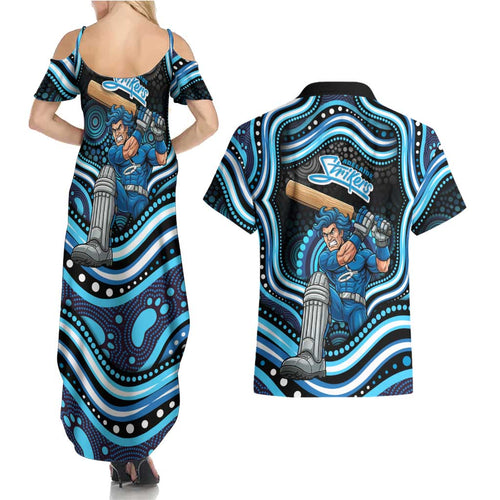 Adelaide Strikers Cricket Couples Matching Summer Maxi Dress and Hawaiian Shirt Australian Cricket Mascot - Modern Indigenous Style