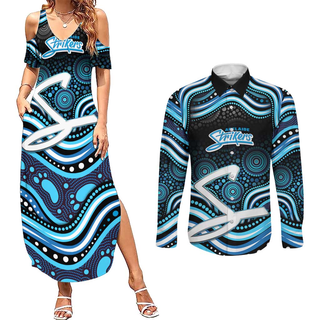 Adelaide Strikers Cricket Couples Matching Summer Maxi Dress and Long Sleeve Button Shirt Australian Cricket Mascot - Modern Indigenous Style