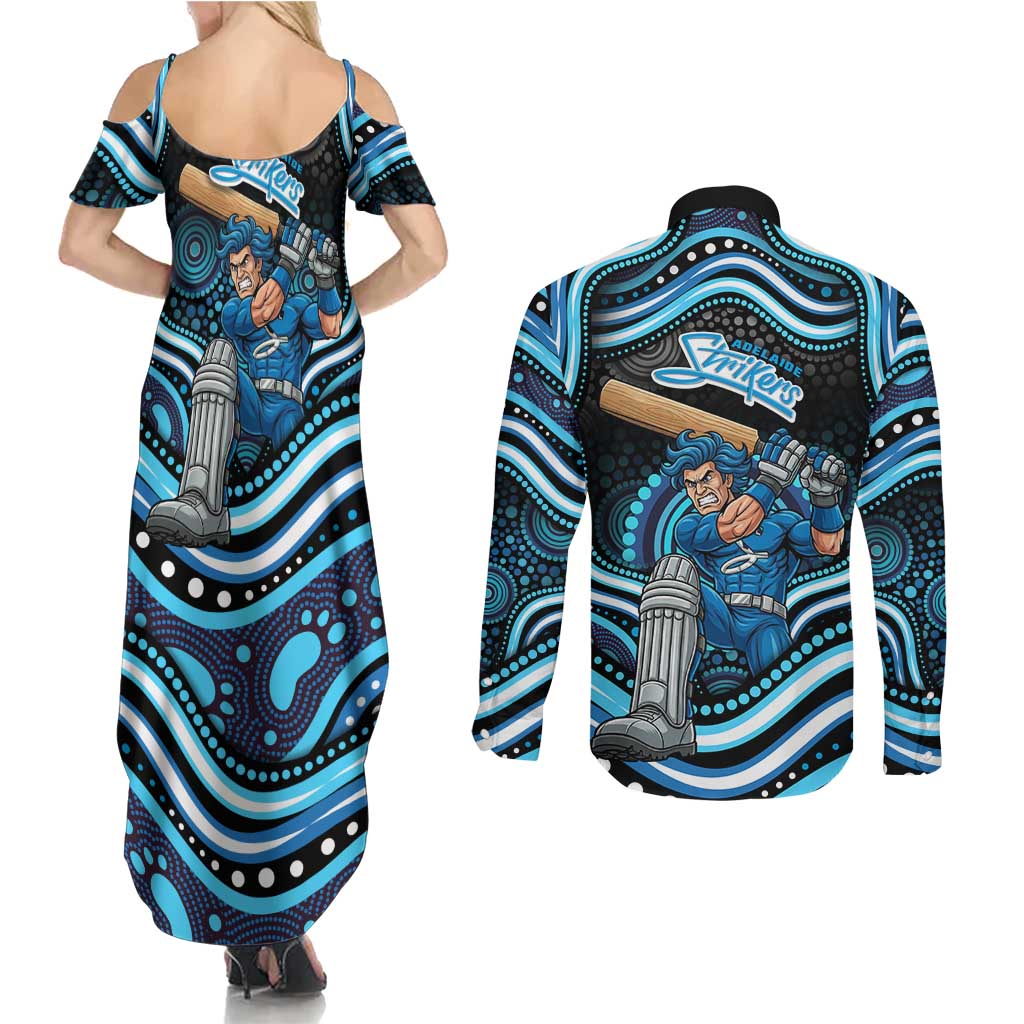 Adelaide Strikers Cricket Couples Matching Summer Maxi Dress and Long Sleeve Button Shirt Australian Cricket Mascot - Modern Indigenous Style