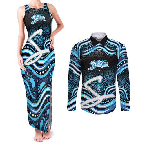 Adelaide Strikers Cricket Couples Matching Tank Maxi Dress and Long Sleeve Button Shirt Australian Cricket Mascot - Modern Indigenous Style