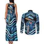 Adelaide Strikers Cricket Couples Matching Tank Maxi Dress and Long Sleeve Button Shirt Australian Cricket Mascot - Modern Indigenous Style