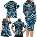 Adelaide Strikers Cricket Family Matching Long Sleeve Bodycon Dress and Hawaiian Shirt Australian Cricket Mascot - Modern Indigenous Style
