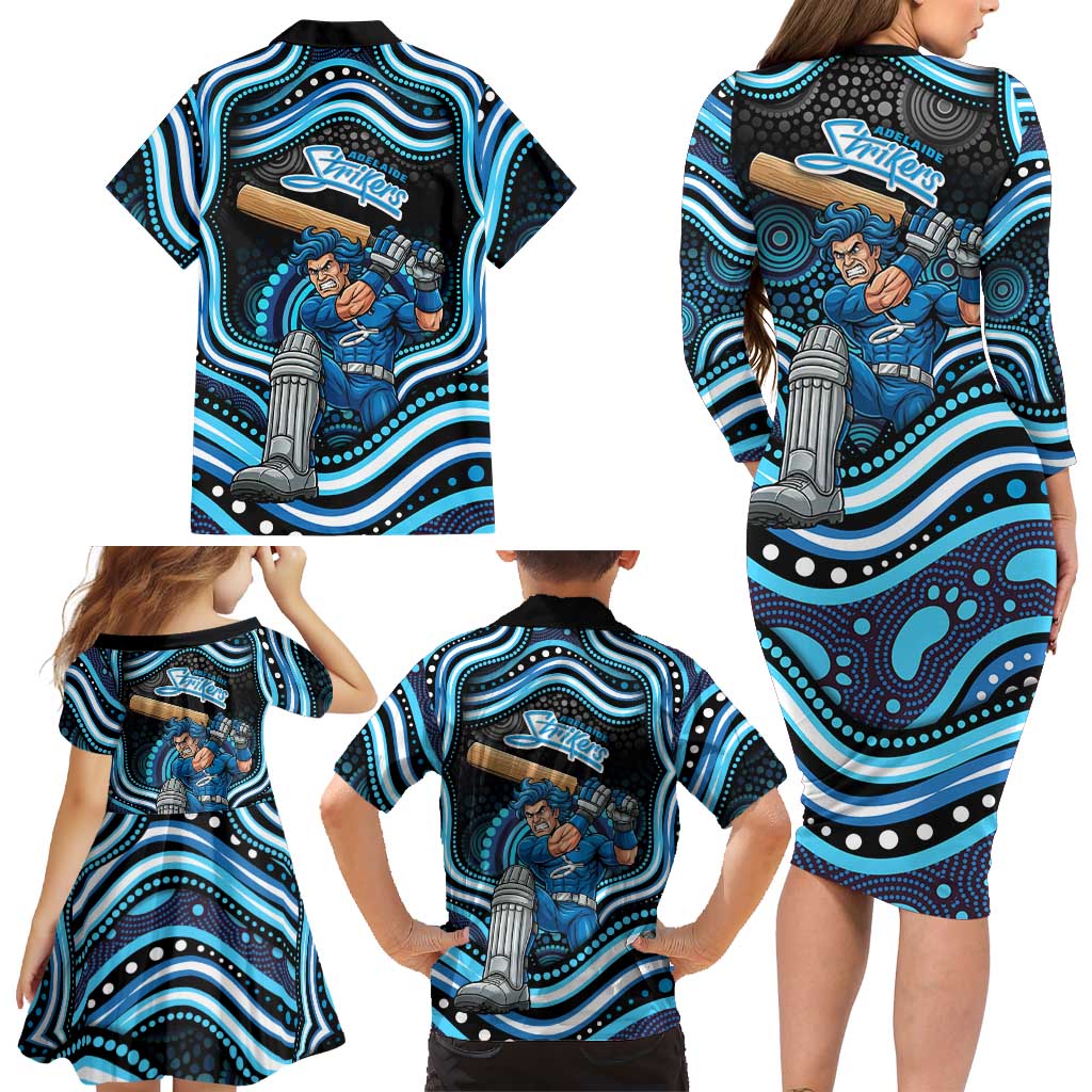 Adelaide Strikers Cricket Family Matching Long Sleeve Bodycon Dress and Hawaiian Shirt Australian Cricket Mascot - Modern Indigenous Style