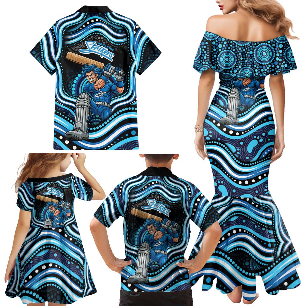 Adelaide Strikers Cricket Family Matching Mermaid Dress and Hawaiian Shirt Australian Cricket Mascot - Modern Indigenous Style