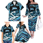 Adelaide Strikers Cricket Family Matching Off The Shoulder Long Sleeve Dress and Hawaiian Shirt Australian Cricket Mascot - Modern Indigenous Style