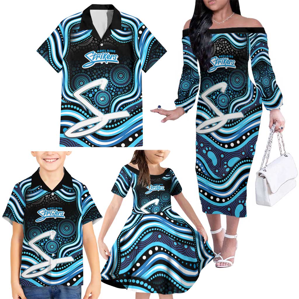 Adelaide Strikers Cricket Family Matching Off The Shoulder Long Sleeve Dress and Hawaiian Shirt Australian Cricket Mascot - Modern Indigenous Style