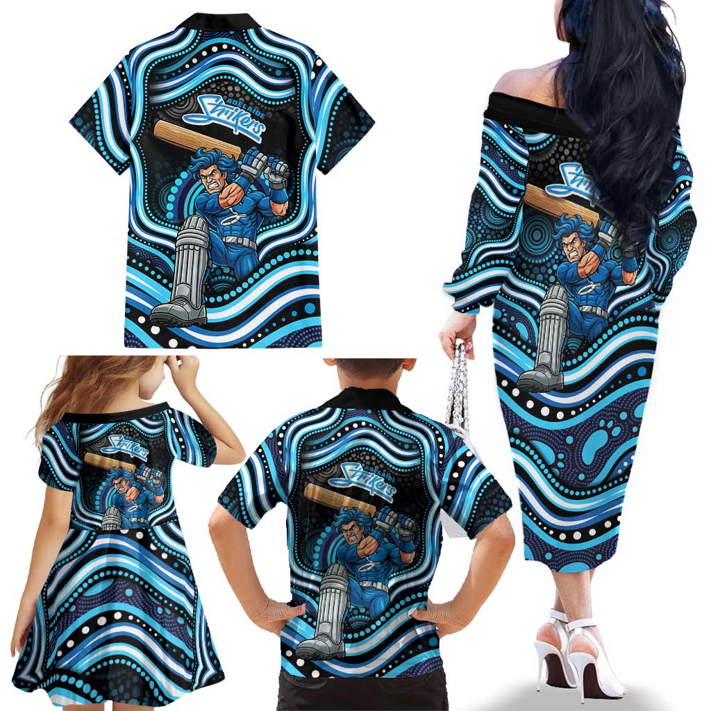 Adelaide Strikers Cricket Family Matching Off The Shoulder Long Sleeve Dress and Hawaiian Shirt Australian Cricket Mascot - Modern Indigenous Style