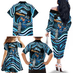 Adelaide Strikers Cricket Family Matching Off The Shoulder Long Sleeve Dress and Hawaiian Shirt Australian Cricket Mascot - Modern Indigenous Style