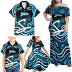 Adelaide Strikers Cricket Family Matching Off Shoulder Maxi Dress and Hawaiian Shirt Australian Cricket Mascot - Modern Indigenous Style