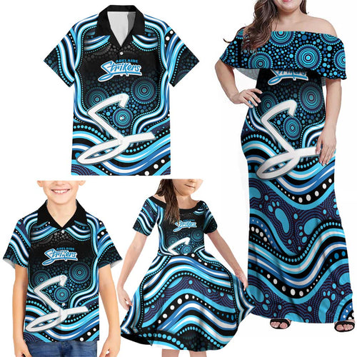 Adelaide Strikers Cricket Family Matching Off Shoulder Maxi Dress and Hawaiian Shirt Australian Cricket Mascot - Modern Indigenous Style