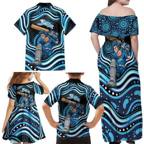 Adelaide Strikers Cricket Family Matching Off Shoulder Maxi Dress and Hawaiian Shirt Australian Cricket Mascot - Modern Indigenous Style