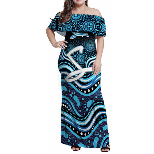 Adelaide Strikers Cricket Family Matching Off Shoulder Maxi Dress and Hawaiian Shirt Australian Cricket Mascot - Modern Indigenous Style