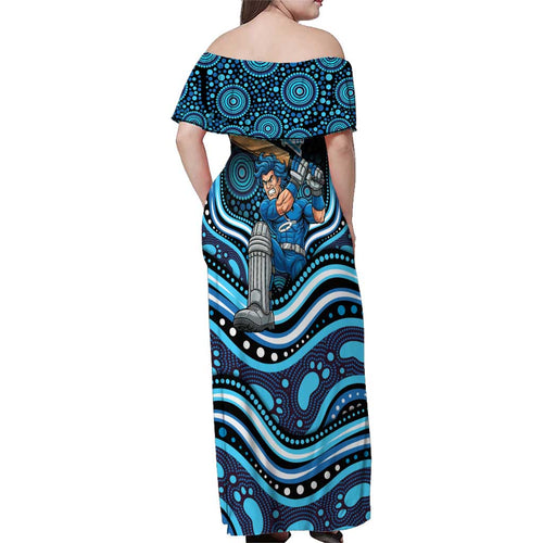 Adelaide Strikers Cricket Family Matching Off Shoulder Maxi Dress and Hawaiian Shirt Australian Cricket Mascot - Modern Indigenous Style